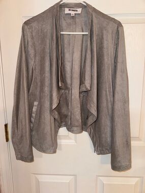 BB Dakota Taupe Drape-Front Faux-Suede Jacket